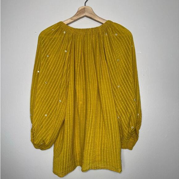 Ranna Gill x Anthropologie Mustard Embellished Long Sleeve Blouse Size Large - Picture 6 of 6